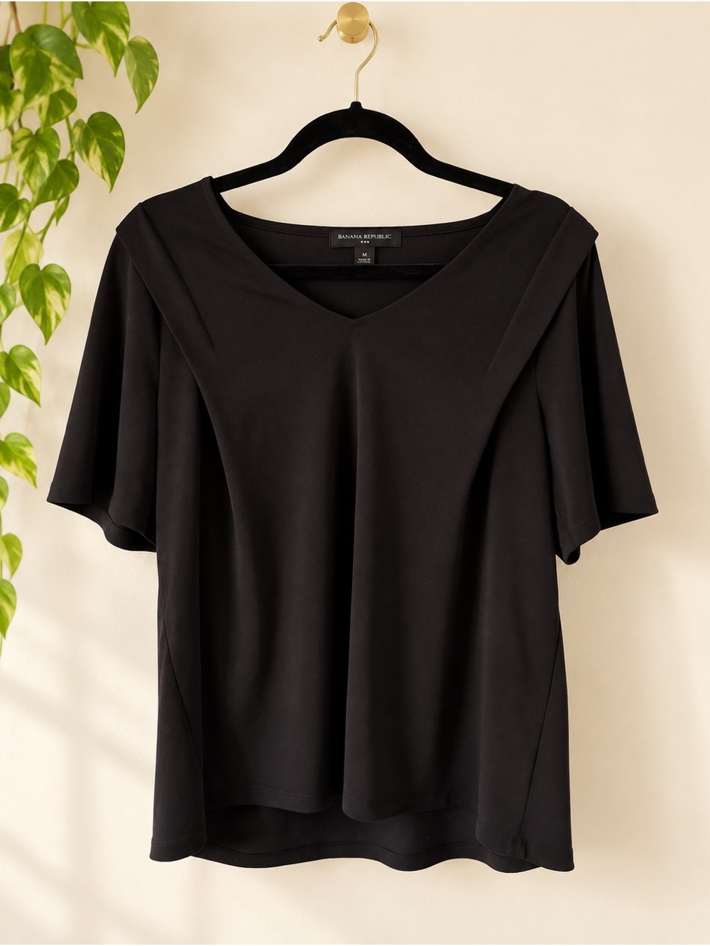 Banana Republic Black Draped Neck Blouse Size M